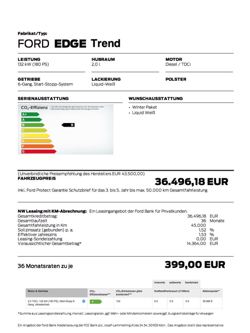 Ford Edge leasing Angebot